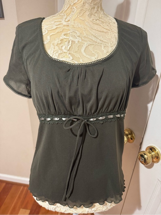 winhorse Tops - Elegant Scoop Neck Chiffon Blouse in Dark Olive
